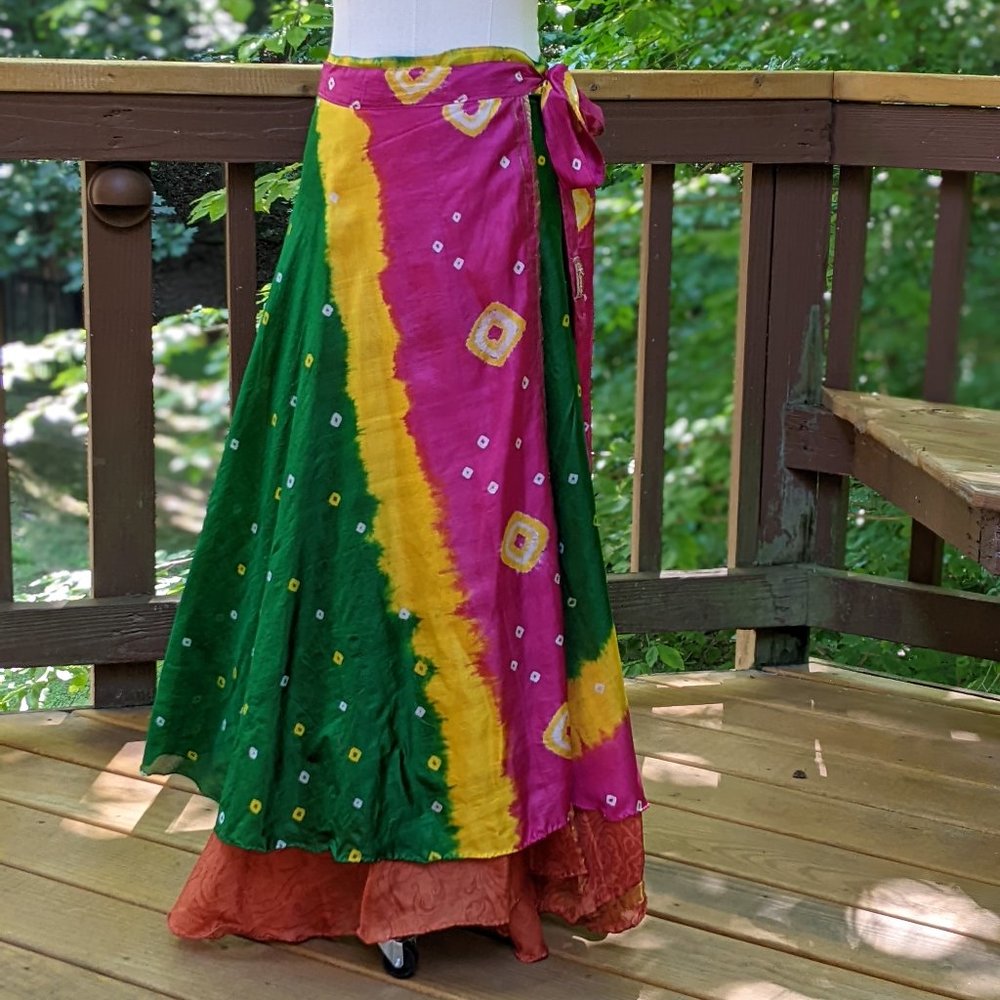 Silk & Rayon Wrap Maxi Skirt